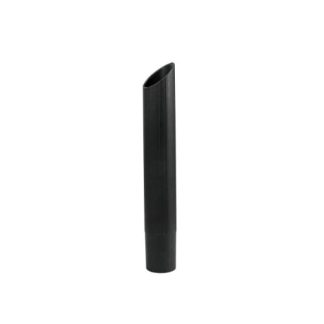 A black plastic crevice tool stands upright, featuring a slim, angled tip for precision cleaning. The tool is isolated on a white background, emphasizing its simple, functional design.