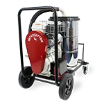 Industrial vacuum machine on wheels, featuring a red housing labeled "Hurricane 300," positioned in a studio setting with no background text.