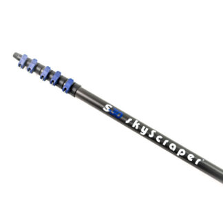 A black telescopic pole with blue segments features the text "Sky Scraper" along its length, displayed against a plain white background.