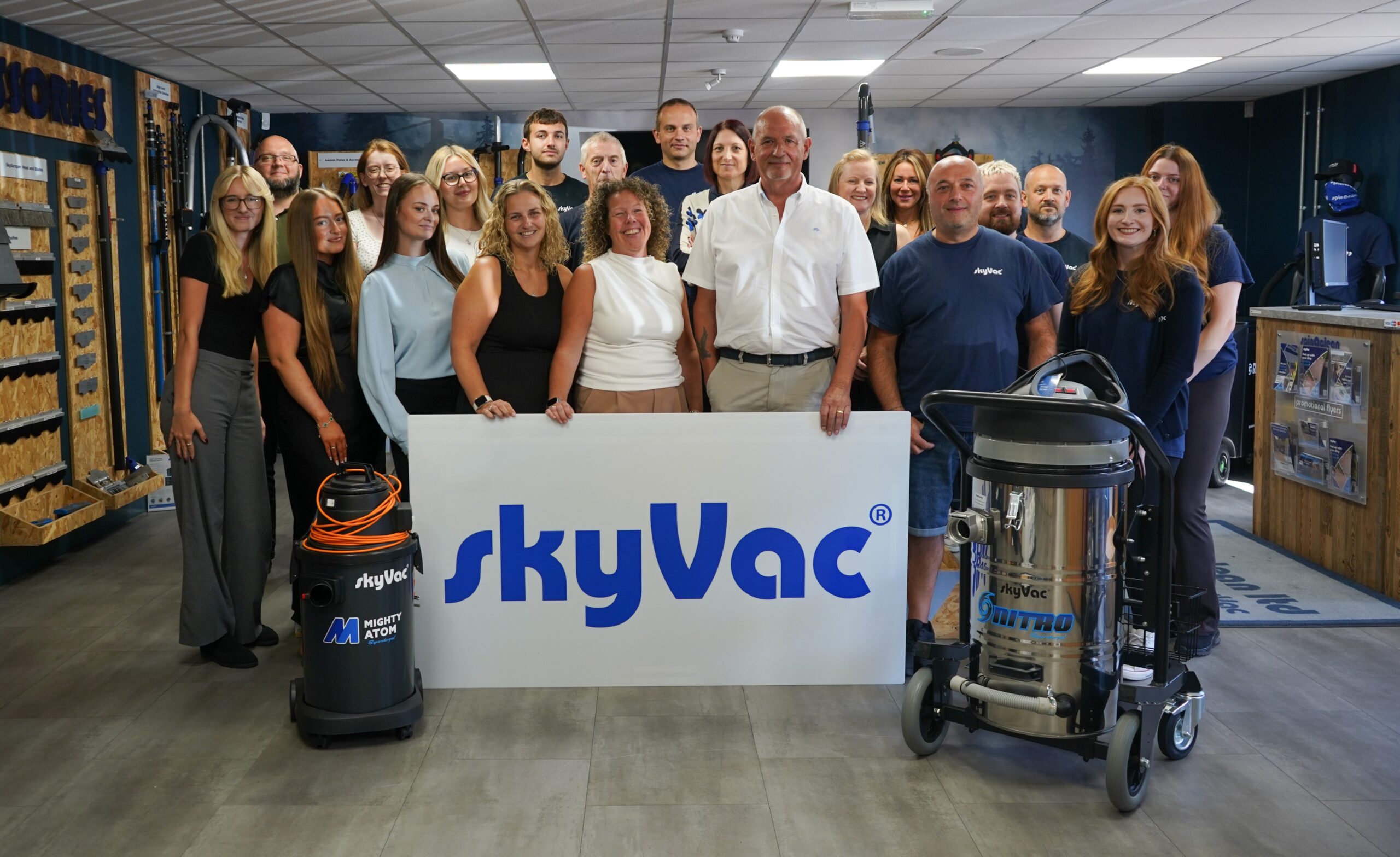 Andy Whiting with the skyVac team at company headquarters.